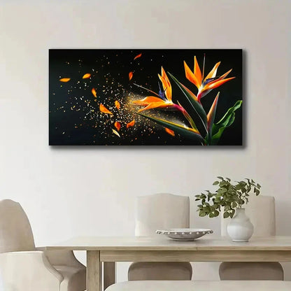 Vibrant Orange & Blue Floral Wall Art Canvas Office Home Room Framed 120x60cm