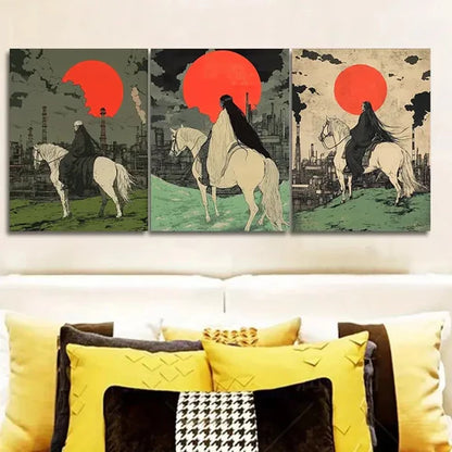 3pcs Red Sunset & White Horse Design Wall Art Canvas Unframed - High Quality Print 100% Australian Made Wall Canvas