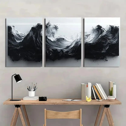 3pcs Abstract Black and White Modern Fluid Wall Art Set Canvas Framed 60x90cm - High Quality Print 100% Australian Made Wall Canvas Ready to Hang - Bella Home Decor