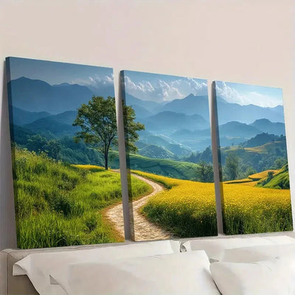 3pcs Golden Rice Fields & Woodland  SD  Wall Art Set Canvas Framed 50x70cm - High Quality Print 100% Australian Made Wall Canvas Ready to Hang - Bella Home Decor