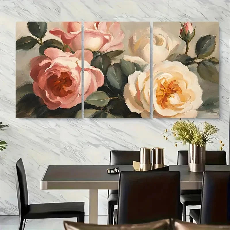 3pcs s Vintage Floral Still Life Blush Rose Metal Print Ready to Hang Art