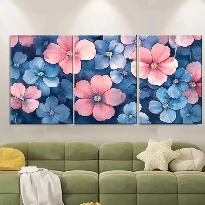 3pcs Forget Me Not Floral Watercolor Metal Print Ready to Hang Art - Bella Home Decor