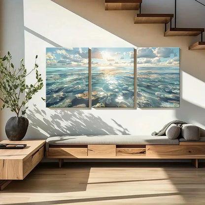 3pcs Natural Landscape Art Sea Sunrise Waves Metal Print Ready to Hang Art - Bella Home Decor