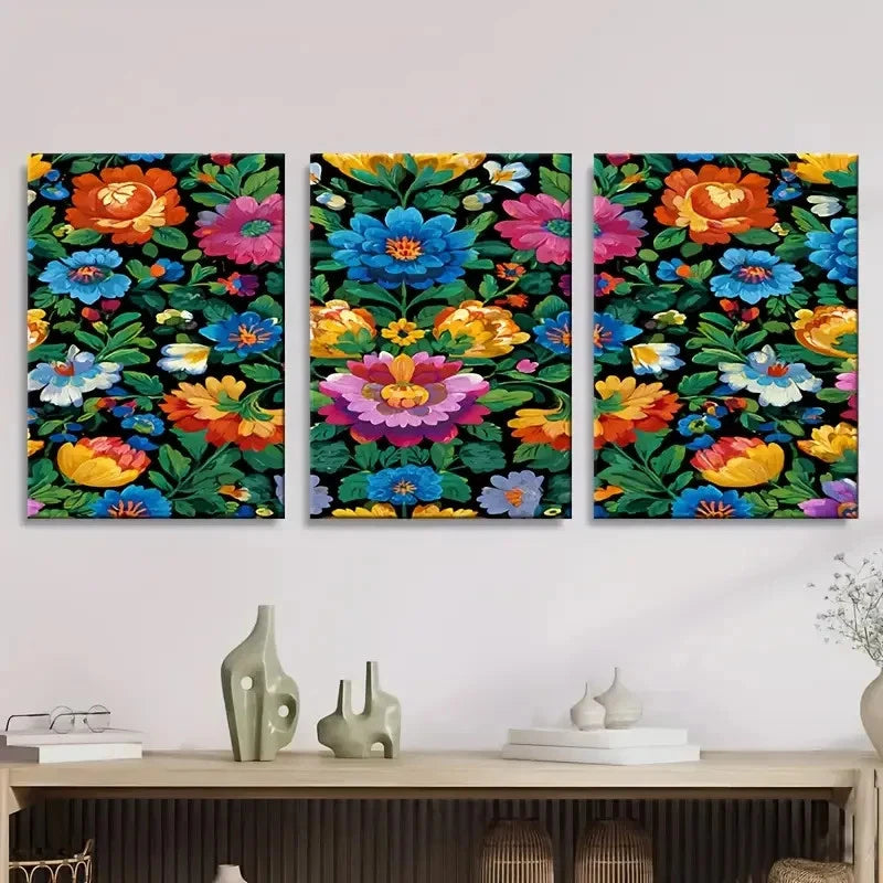 3pcs Multi Color Floral Pattern Wall Art Set Canvas Framed 40x60cm - High Quality Print 100% Australian Made Wall Canvas Ready to Hang