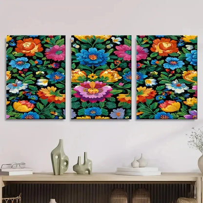3pcs Multi Color Floral Pattern Wall Art Set Canvas Framed 40x60cm - High Quality Print 100% Australian Made Wall Canvas Ready to Hang