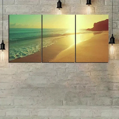 3pcs Beautiful Beach Sunset in Spain Canvas Framed 60x90cm - High Quality Print 100% Australian Made Wall Canvas Ready to Hang