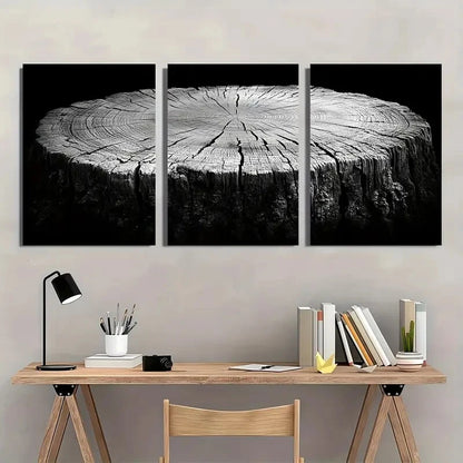 3pcs Black and White Art Wood Tree Ring Metal Print Ready to Hang Art - Bella Home Decor