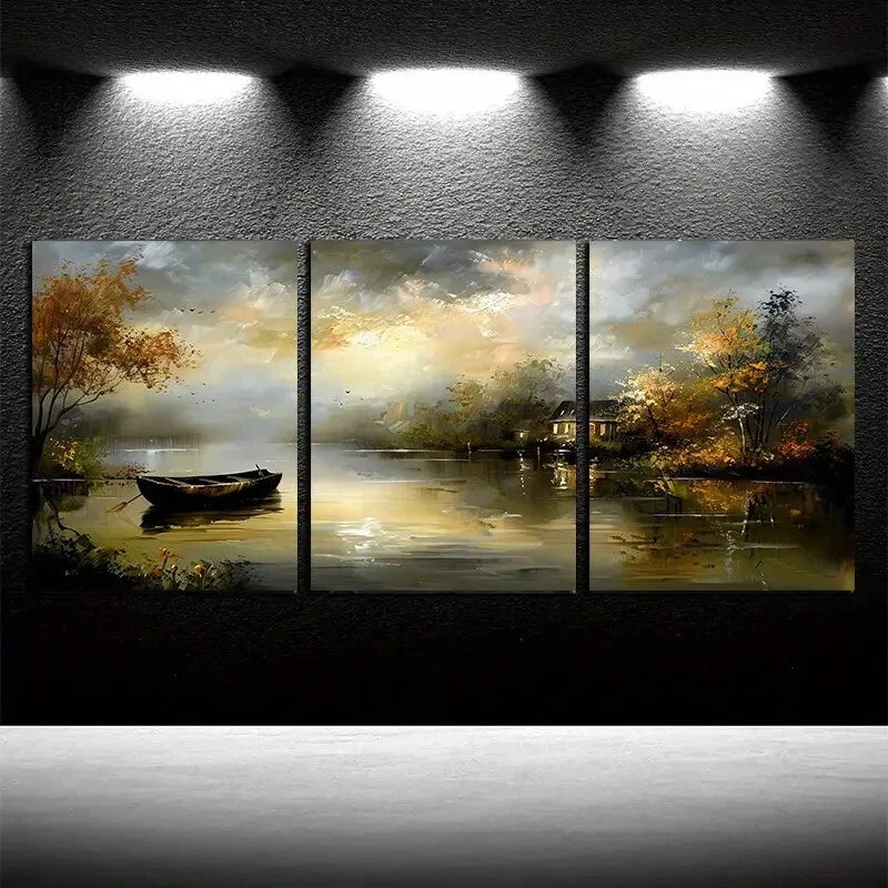 3pcs River Under The Intoxication of Night Lights Metal Print Ready to Hang Art - Bella Home Decor