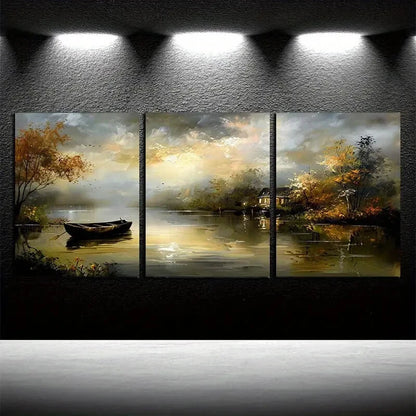 3pcs River Under The Intoxication of Night Lights Metal Print Ready to Hang Art - Bella Home Decor
