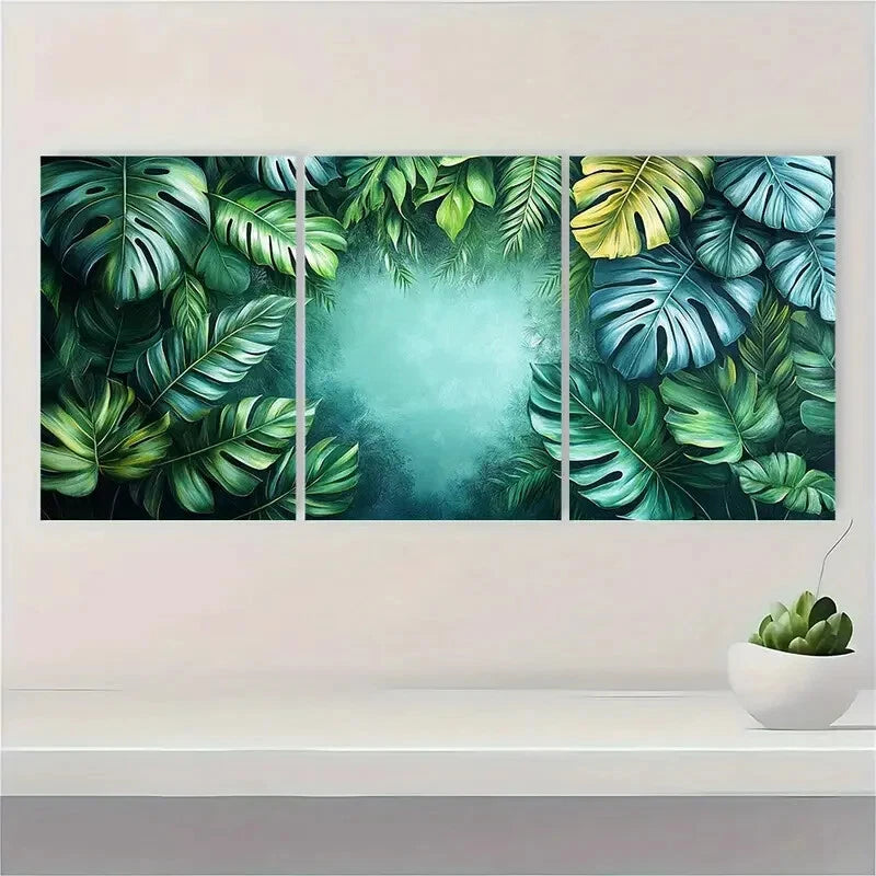 3pcs White Tropical Jungle Palm Leaf Nature Metal Print Ready to Hang Art - Bella Home Decor
