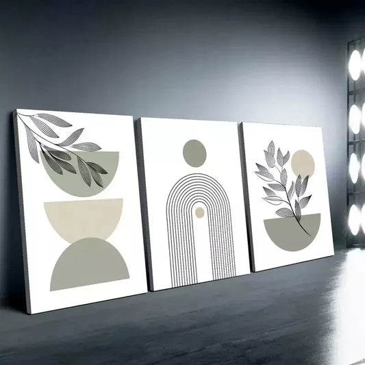3pcs Boho Chic Sage Green Modern Abstract Geometr Wall Art Set Canvas Framed 50x70cm - High Quality Print 100% Australian Made Wall Canvas Ready to Hang