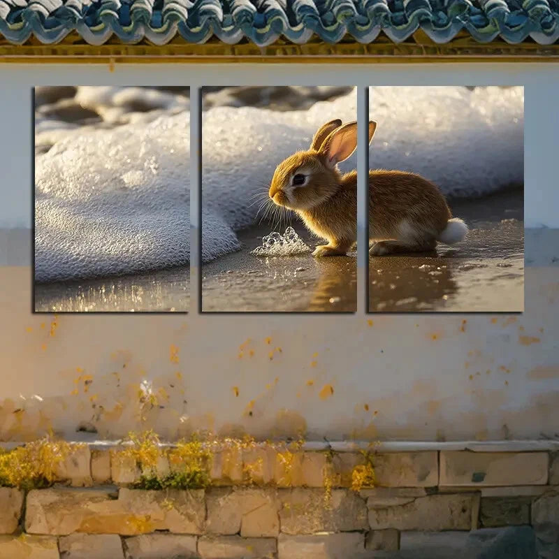 3pcs Cute Rabbit Beach Scene Metal Print Ready to Hang Art - Bella Home Decor