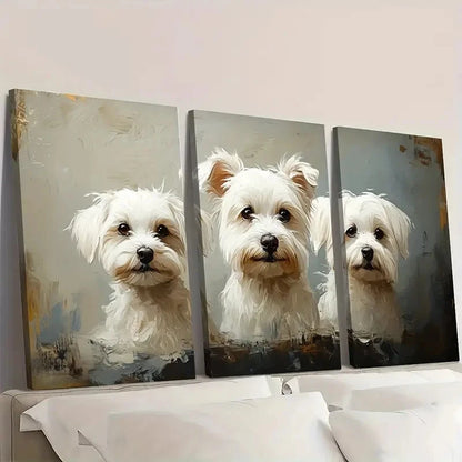 3pcs Adorable White Dog ART  Wall Art Set Canvas Framed 50x70cm - High Quality Print 100% Australian Made Wall Canvas Ready to Hang - Bella Home Decor