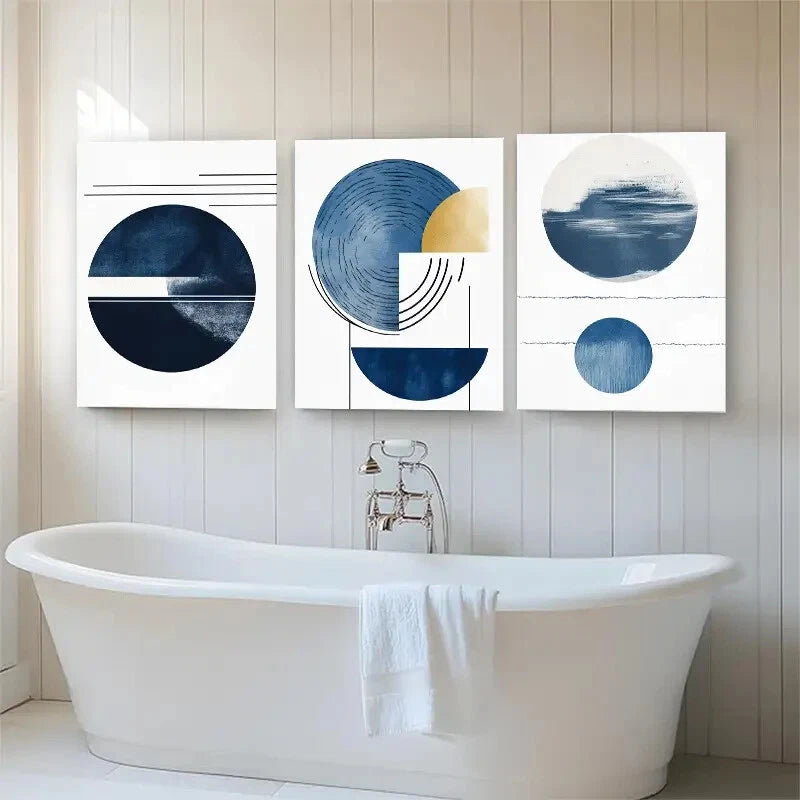 3pcs Modern Geometric Abstract Blue Perfect Wall Art Set Canvas Framed 40x60cm - High Quality Print 100% Australian Made Wall Canvas Ready to Hang - Bella Home Decor