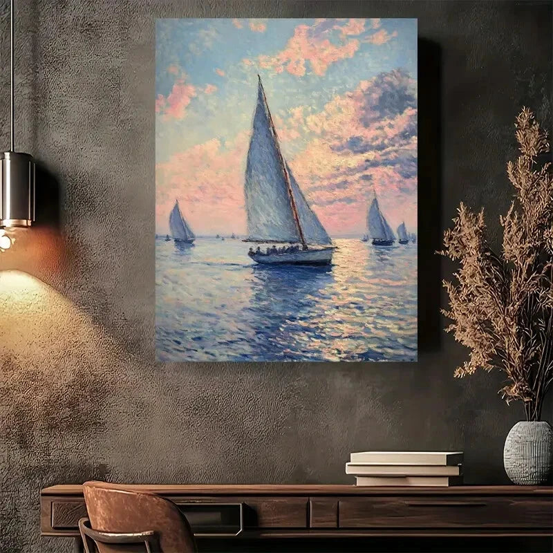 Beautiful Ocean Serenity Coastal Sailboat Sunset 40x60cm Metal Print Ready to Hang - Bella Home Decor