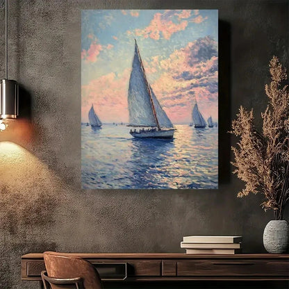 Beautiful Ocean Serenity Coastal Sailboat Sunset 40x60cm Metal Print Ready to Hang - Bella Home Decor