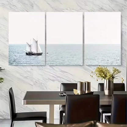 3pcs Ocean Sailboat Coastal Metal Print Ready to Hang Art