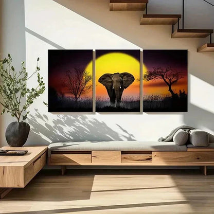 3pcs African Elephant Sunset Modern Wall Art Canvas Unframed - High Quality Print 100% Australian Made Wall Canvas - Bella Home Decor