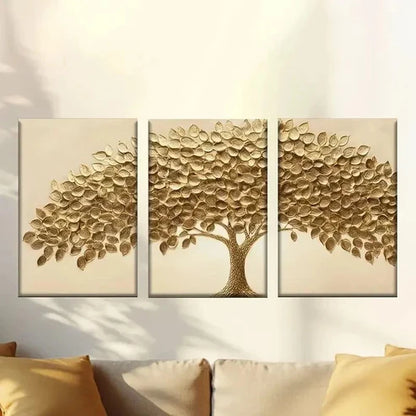 3pcs Golden Tree with Vibrant Leaves, Modern Wall Art Canvas Unframed – High Quality Print 100% Australian Made Wall Canvas - Bella Home Decor