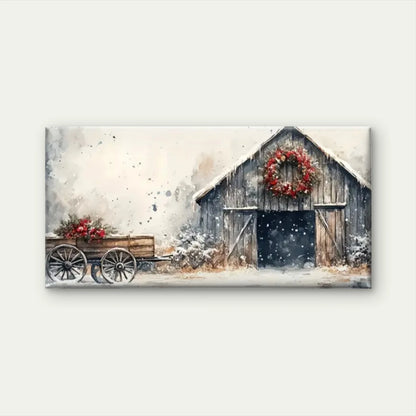 The Barn Winter Nature Wall Art Canvas Office Home Room Framed 120x60cm