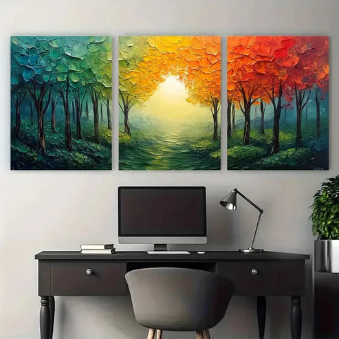3pcs Modern Vibrant Forest Illustration Wall Art Canvas Unframed – High Quality Print 100% Australian Made Wall Canvas