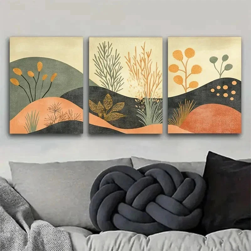 3pcs Earthy Plant Scene With Stone Wall Art Set Canvas Framed 60x90cm - High Quality Print 100% Australian Made Wall Canvas Ready to Hang - Bella Home Decor