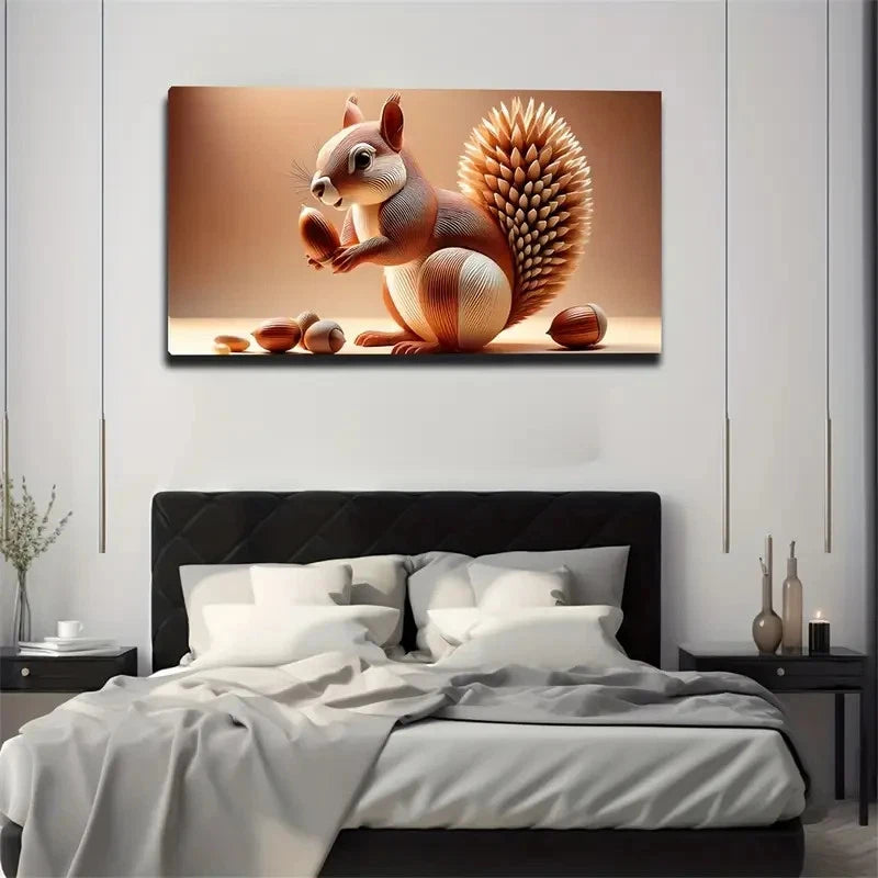 Abstract Squirrel & Nuts Wall Art Canvas Office Home Room Framed 120x60cm