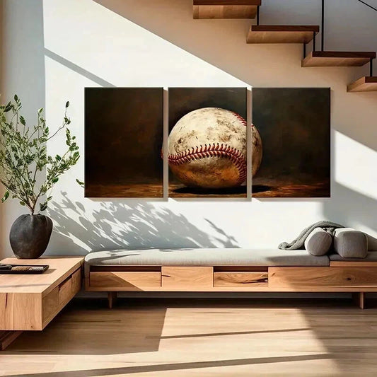 3pcs Abstract Aesthetic Baseball Decor Wall Art Set Canvas Framed 50x70cm - High Quality Print 100% Australian Made Wall Canvas Ready to Hang