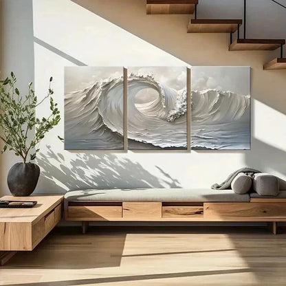 3pcs Abstract Ocean Wave Monochromatic Wall Art Canvas Unframed - High Quality Print 100% Australian Made Wall Canvas - Bella Home Decor