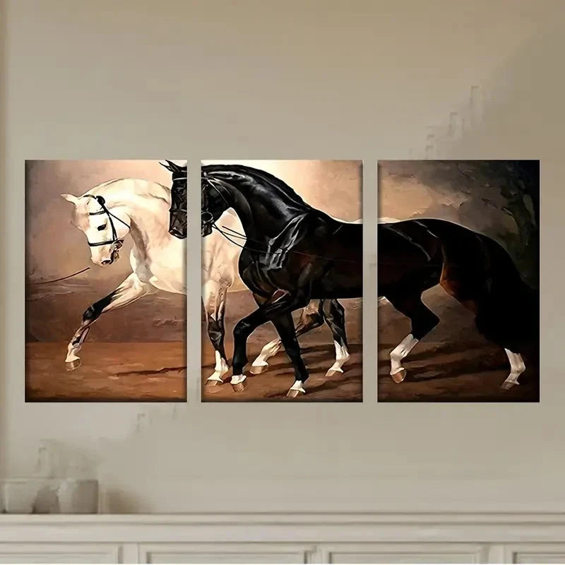 3pcs Two Horses Walking in the Dirt Wall Art Set Canvas Framed 60x90cm - High Quality Print 100% Australian Made Wall Canvas Ready to Hang - Bella Home Decor