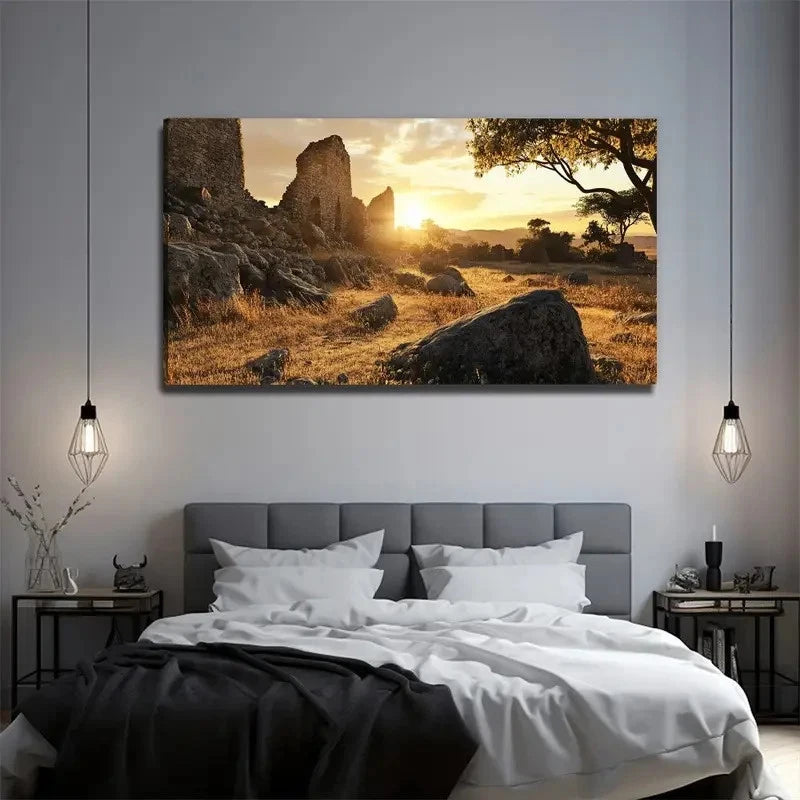 Abandoned Building Sunset Wall Art Canvas Office Home Room Framed 120x60cm