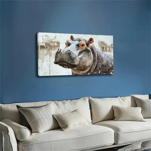 Majestic Hippo Minimalist Wall Art Canvas Office Home Room Framed 120x60cm