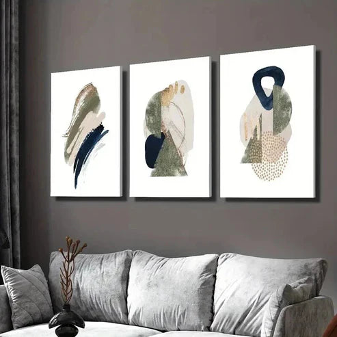 3pcs Green Black Cream Geometric Decoration  Wall Art Set Canvas Unframed - High Quality Print 100% Australian Made Wall Canvas