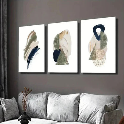 3pcs Green Black Cream Geometric Decoration  Wall Art Set Canvas Unframed - High Quality Print 100% Australian Made Wall Canvas