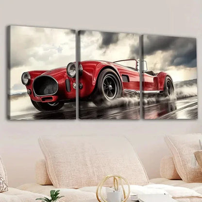 3pcs Fashion Red Cool Sports Cars Clouds Black Wall Art Set Canvas Unframed - High Quality Print 100% Australian Made Wall Canvas