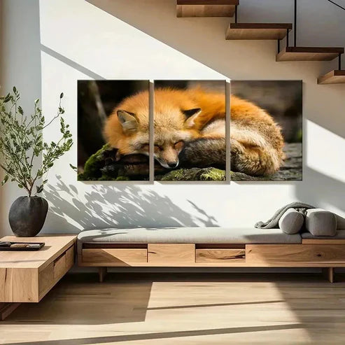 3pcs Orange Fox Sleeping on the Ground  Wall Art Set Canvas Unframed - High Quality Print 100% Australian Made Wall Canvas