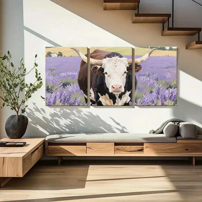3pcs Cow Art Print Lavender Field Landscape Metal Print Ready to Hang Art - Bella Home Decor
