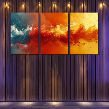 3pcs Colorful Fluid Vibrant Orange, Red Wall Art Set Canvas Framed 50x70cm - High Quality Print 100% Australian Made Wall Canvas Ready to Hang - Bella Home Decor