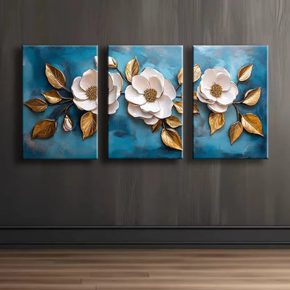 3pcs Elegant Flower and Leaves Design Wall Art Set Canvas Framed 60x90cm - High Quality Print 100% Australian Made Wall Canvas Ready to Hang