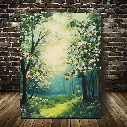 Featuring Lush Greenery and Sunlit Canopy Painting 40x60cm Metal Print Ready to Hang