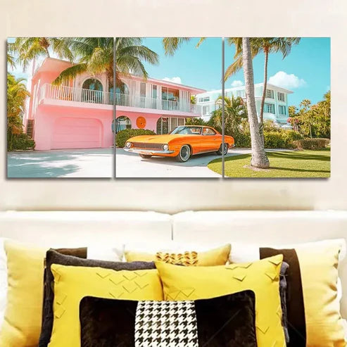 3pcs Mid-Century Modern Car Wall Art Set Canvas Unframed - High Quality Print 100% Australian Made Wall Canvas