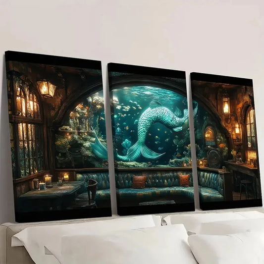 3pcs Glowing Fish & Coral Reef GC Wall Art Set Canvas Framed 40x60cm - High Quality Print 100% Australian Made Wall Canvas Ready to Hang