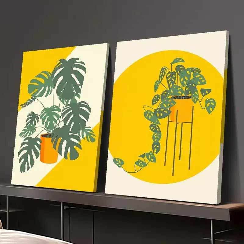 2pcs Painting, Minimalism, Bohemian Style, Vector Art Canvas Framed 50x75cm - High Quality Print 100% Australian Made Wall Canvas Ready to Hang - Bella Home Decor