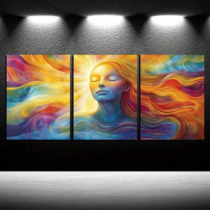 3pcs Vibrant Abstract Flowing Hair Woman Metal Print Ready to Hang Art - Bella Home Decor