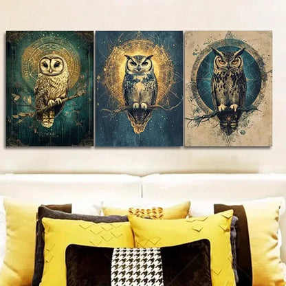 3pcs Classic Modern Owl Wall Art Set Canvas Unframed - High Quality Print 100% Australian Made Wall Canvas - Bella Home Decor