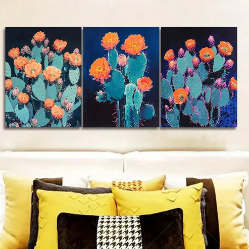 3pcs Night cactus Painting Wall Art Set Canvas Unframed - High Quality Print 100% Australian Made Wall Canvas