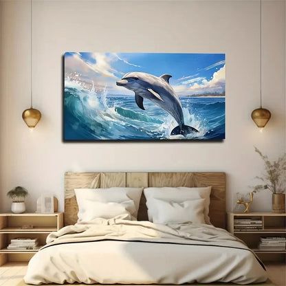 Eye-Catching Dolphin Deco Wall Art Canvas Office Home Room Framed 120x60cm
