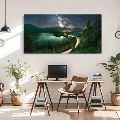 Milky Way Road Long Exposure Wall Art Canvas Office Home Room Framed 120x60cm