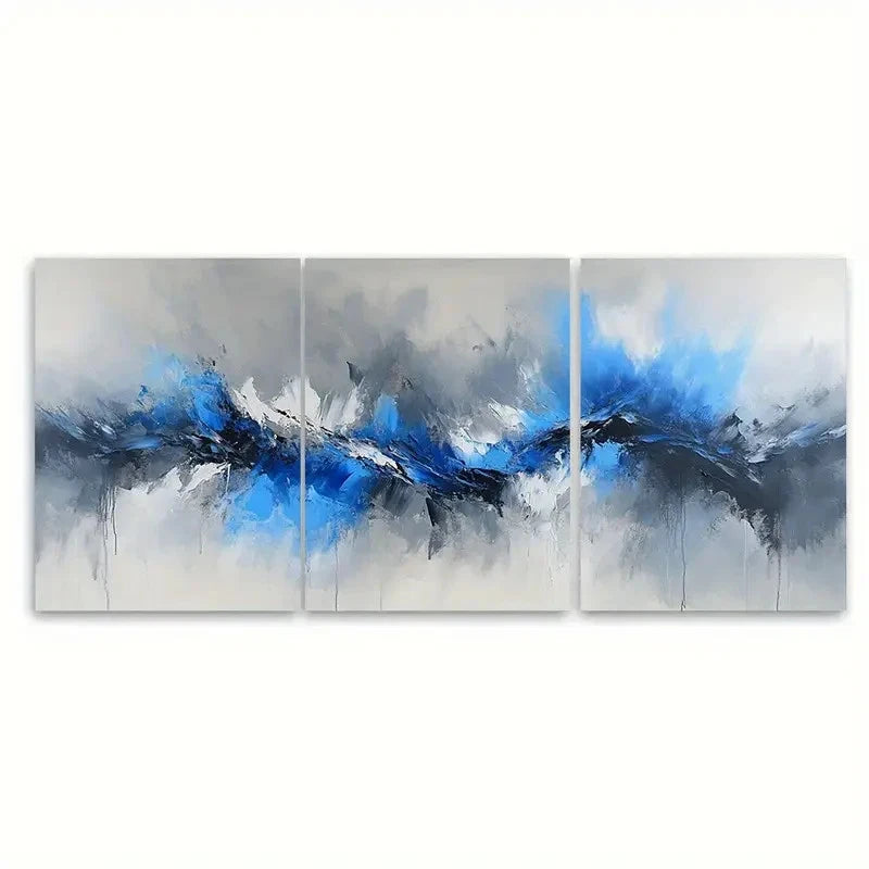 3pcs Modern Abstract Blue And Grey Illustration Wall Art Set Canvas Framed 50x70cm - High Quality Print 100% Australian Made Wall Canvas Ready to Hang