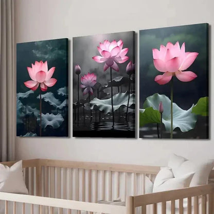 3pcs Pink Lotus Leaf Decoration Wall Art Canvas Unframed - High Quality Print 100% Australian Made Wall Canvas
